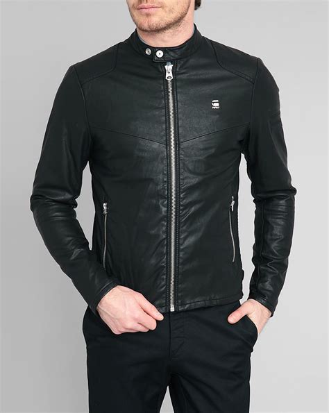 g star black leather jacket