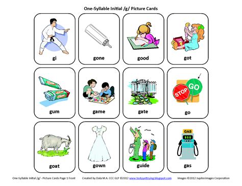 G Word Lists And Speech Therapy Activities Slp G Sound Words With Pictures - G Sound Words With Pictures