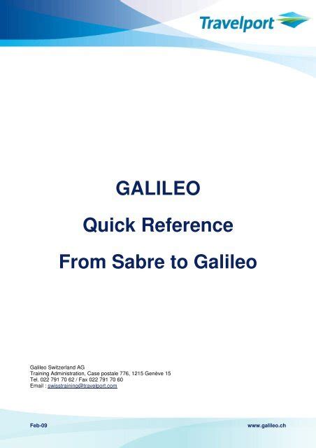 Galileo Quick Reference From Sabre To Galileo