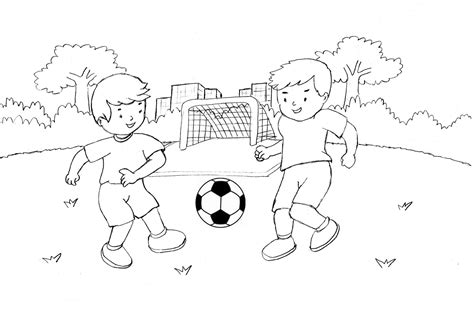 gambar anak bermain sepak bola hitam putih