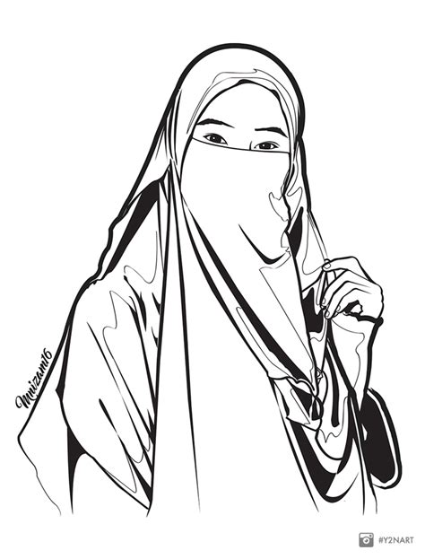 gambar kartun muslimah hitam putih