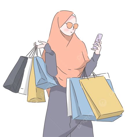gambar kartun muslimah shopping