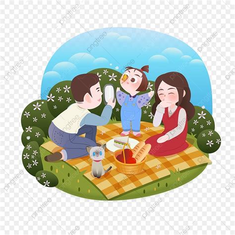 gambar kartun piknik bersama keluarga