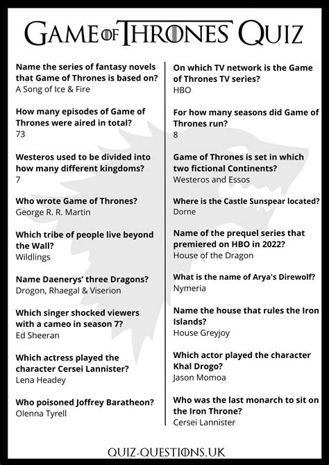 Game Of Thrones Questions