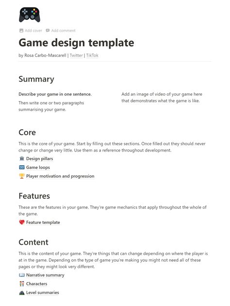 Full Download Game Design Document Template 
