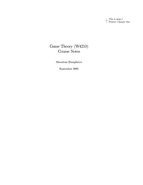 Read Online Game Theory W4210 Course Notes 