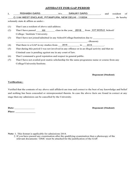 Gap Year Affidavit