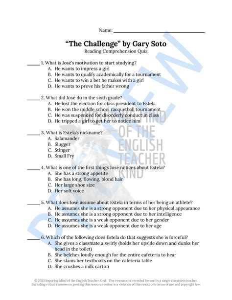 Download Gary Soto Test Answer Key 