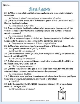 gas laws answer study guide chemistry