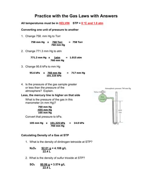Gas Laws Practice Problems With Solutions
