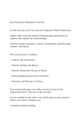 Gas Properties Simulation Activity