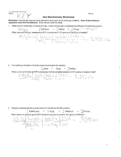 Gas Stoichiometry Worksheet Answer Key