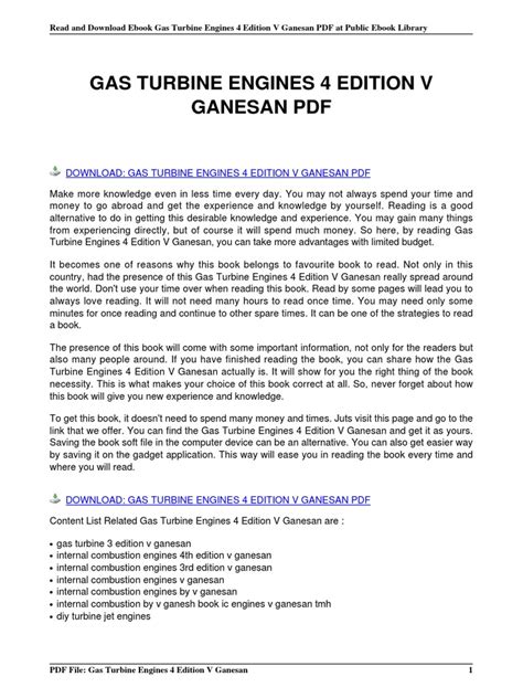 Read Gas Turbine Engines 4 Edition V Ganesan 