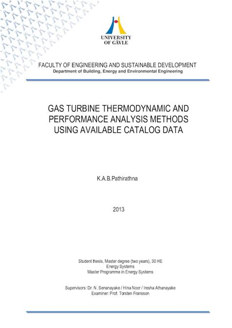 Read Gas Turbine Thermodynamic And Performance Analysis Methods 