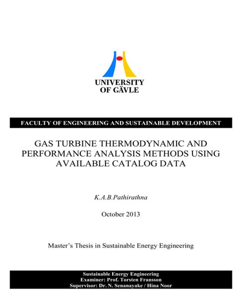 Read Gas Turbine Thermodynamic And Performance Analysis Methods 