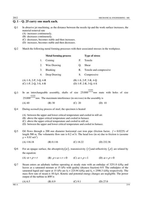 Read Gate 2012 Question Paper Mechanical 