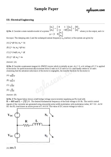 Read Gate Sample Papers For Electrical Engineering 
