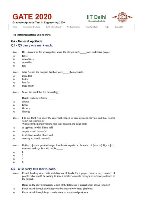 Read Online Gate Test Sample Papers 