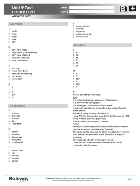 Gateway B1 Test Answer Key Unit 5 Pdfsdocuments Com