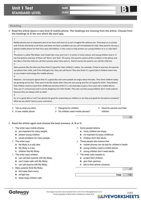 Gateway Test Unit 11 B1 Key