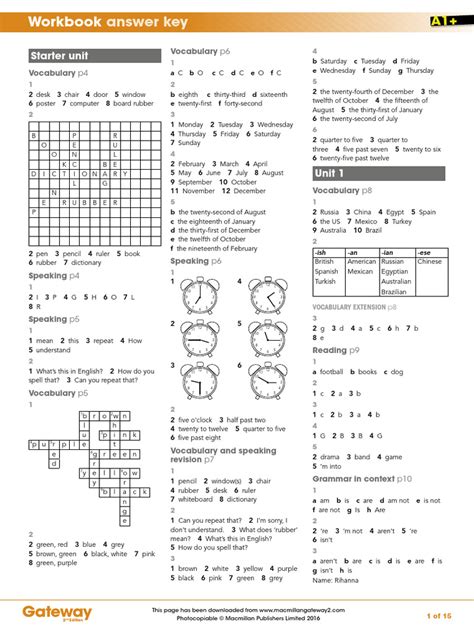 Gateway Workbook Answer Key Unit7