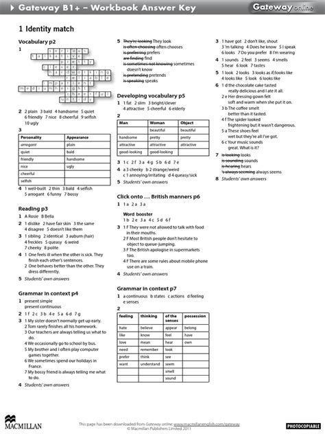 Read Online Gateway B1 Workbook Answers Unit 1 P3 