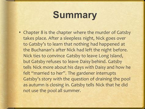 Gatsby Summary Chapter 8