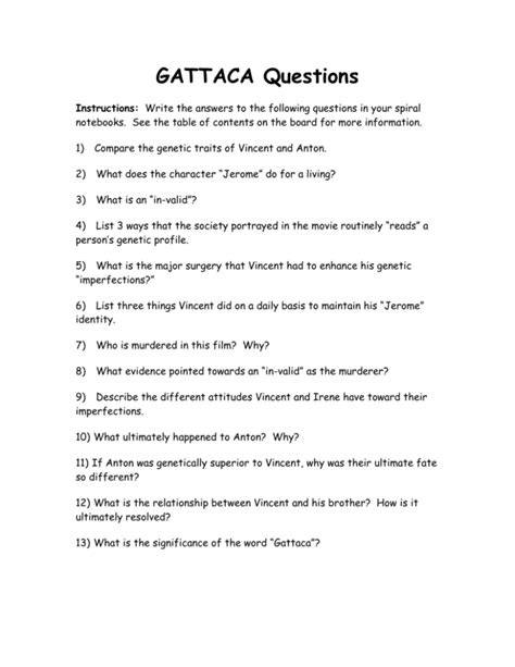 gattaca questions answer key