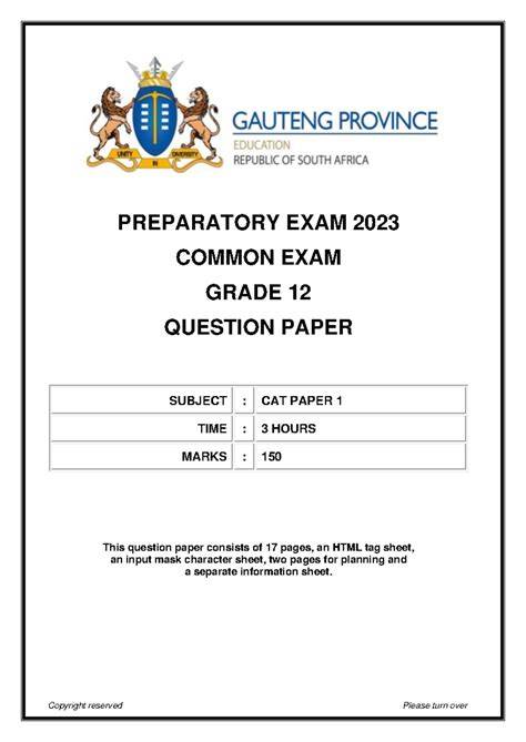 gauteng preparatory exam papers