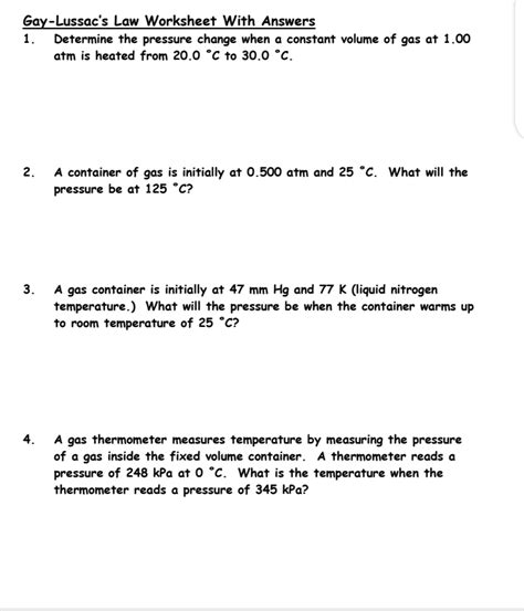 gay lussacs law problems with solutions and answers