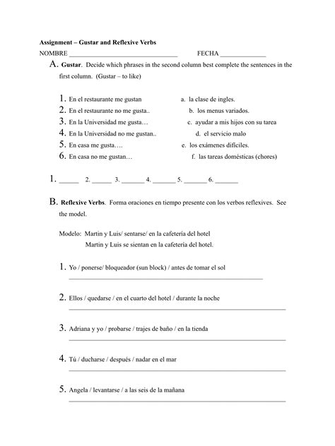 Download Gca8 Gustar And Verbs Answer Key Worksheet 