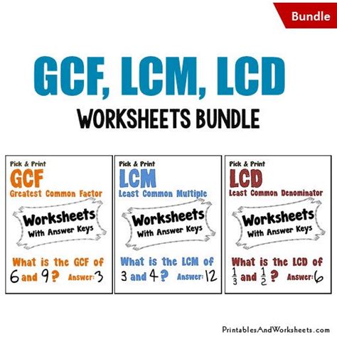Gcf Lcm And Lcd Worksheets Bundle Printables Amp Lcm Of Fractions Worksheets - Lcm Of Fractions Worksheets
