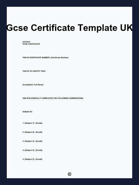 Gcse Certificate Template