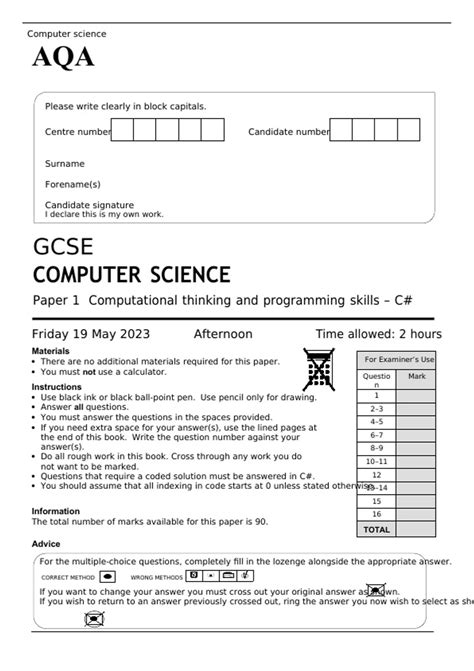 Gcse Computer Science Mark Scheme Unit 02 Computing