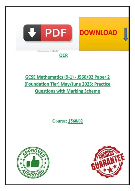 Gcse Mathematics J560 02 Practice Paper Mark Scheme