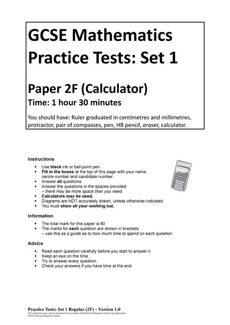 Gcse Mathematics Practice Tests Set 3