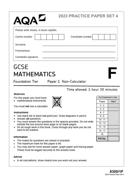 Gcse Maths Practice Papers Set 1