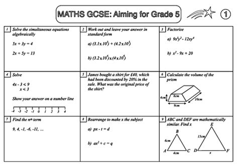 Gcse Maths Revision Sample Sheet Aiming For Grade Revision Worksheet Grade 5 - Revision Worksheet Grade 5