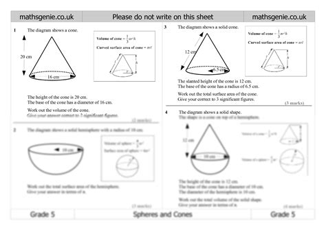 Gcse Revision Spheres Cones Amp Cylinders Teaching Resources Volume Of Cylinder And Cones Worksheet - Volume Of Cylinder And Cones Worksheet