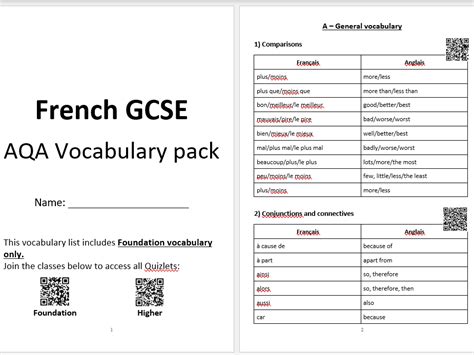 Read Online Gcse French Vocabulary For Aqa 