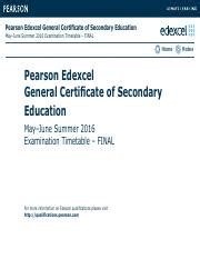 Read Gcse June 2016 Final Timetable Edexcel Pearson 
