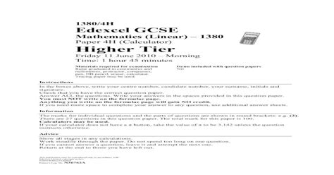 Read Gcse Mathematicss 1380 Higher Paper4H Calculator 