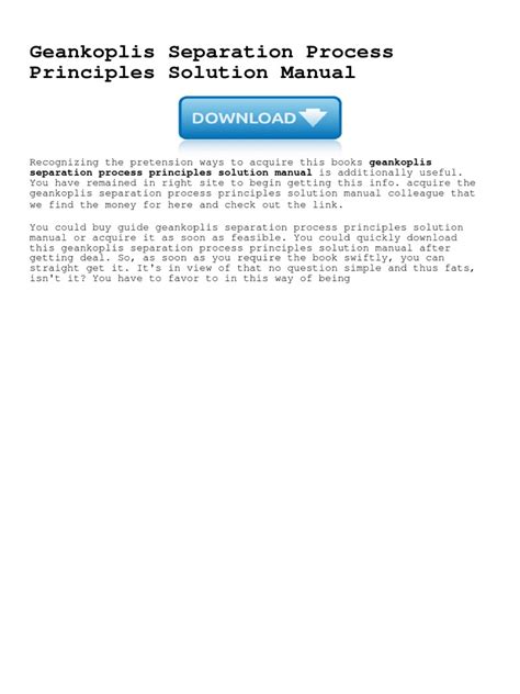 Read Geankoplis Separation Process Principles Solution Manual 