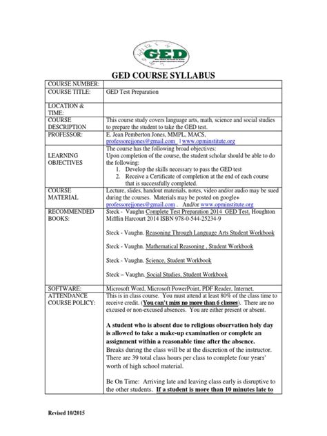 Ged 2014 Syllabus