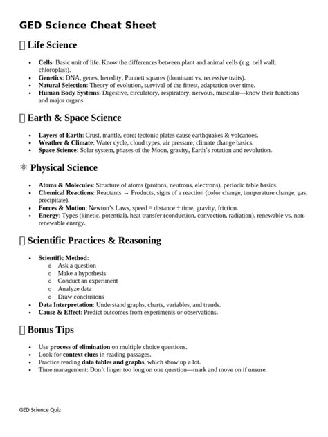 Ged Cheat Sheet Pdf