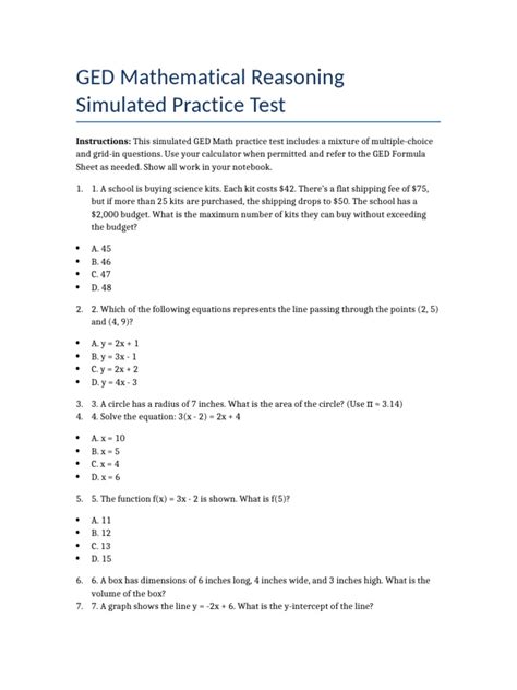 Ged Math Practice Test
