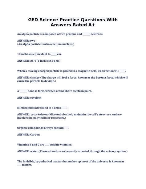 Ged Science Practice Test Questions And Answers