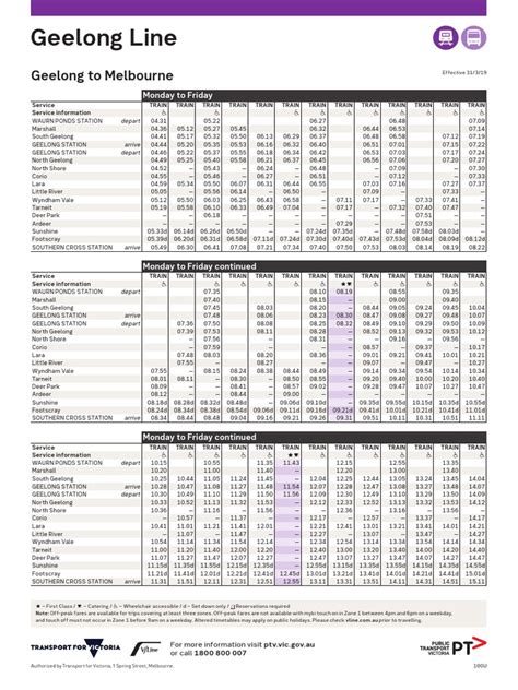 Geelong Train Timetable
