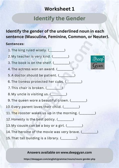 Gender Worksheet For Class 3