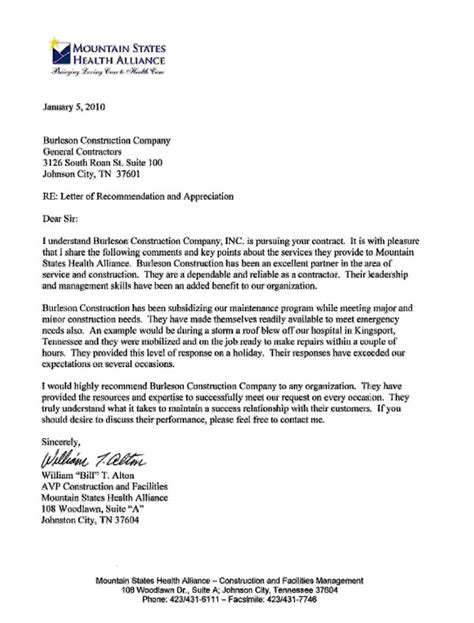 General Contractor Reference Letter Sample
